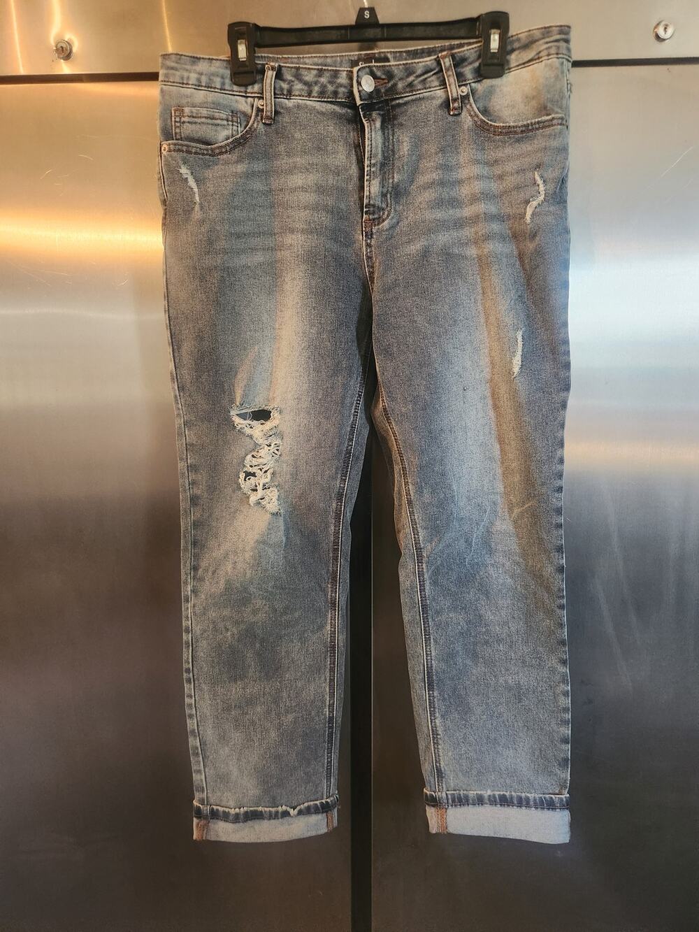 Simple Society Distressed Cropped Jeans Women's Size 13 Cuffed Boyfriend Fit